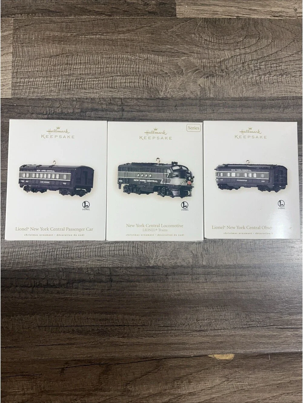 Lot of 3 Hallmark Keepsake Ornaments Lionel NY Central Locomotive/Passenger Cars